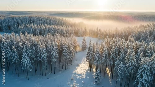 Winter Wonderland: Snowy Forest Aerial View