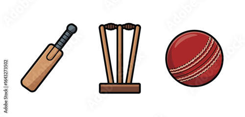 Cricket equipment bat wickets and ball illustration