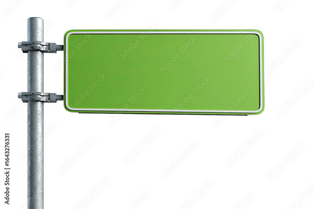 Obraz premium Empty light-green road sign mounted on a metal post