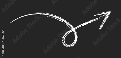 Squiggly doodle arrow. Chalk Hand drawn vector line fun playful bounce icons, jump thick motion design elements on blackboard. Crayon Movement symbol
