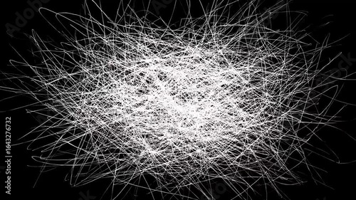 Monochromatic animation of white pencil doodle scribble lines on grunge textured photocopy paper. 4K Overlay Seamless loop.