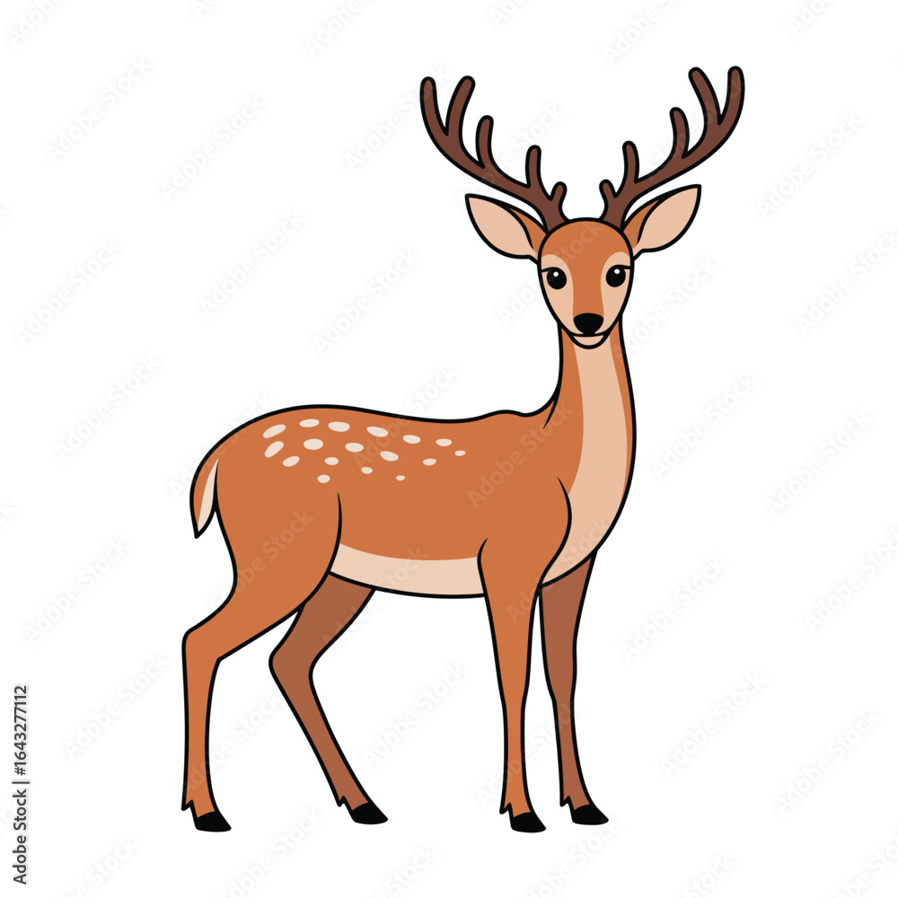 Fototapeta premium Cartoon illustration of a majestic male deer with antlers
