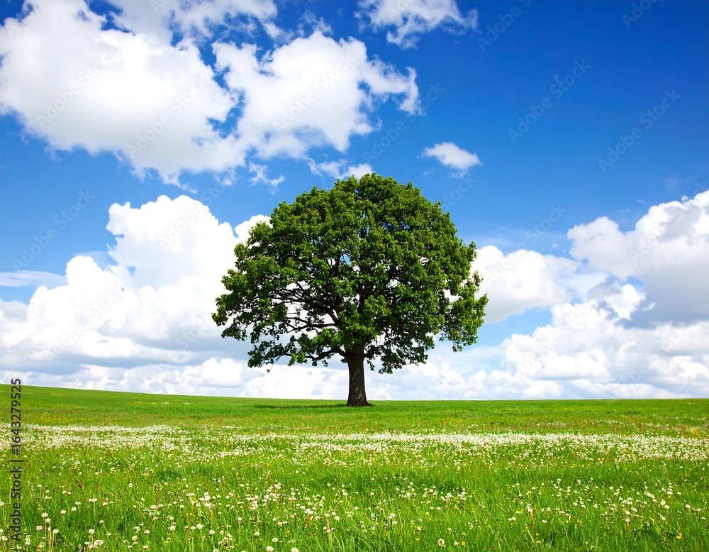 Fototapeta premium A lone tree in a field under a blue sky
