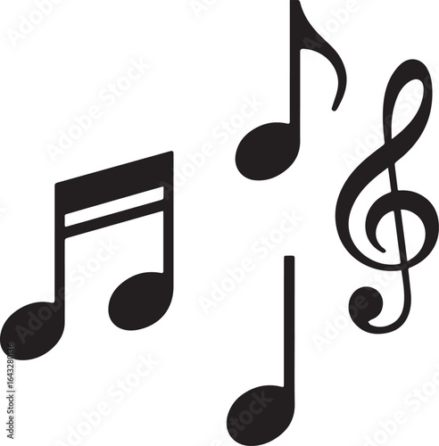 Black musical notes and treble clef vector