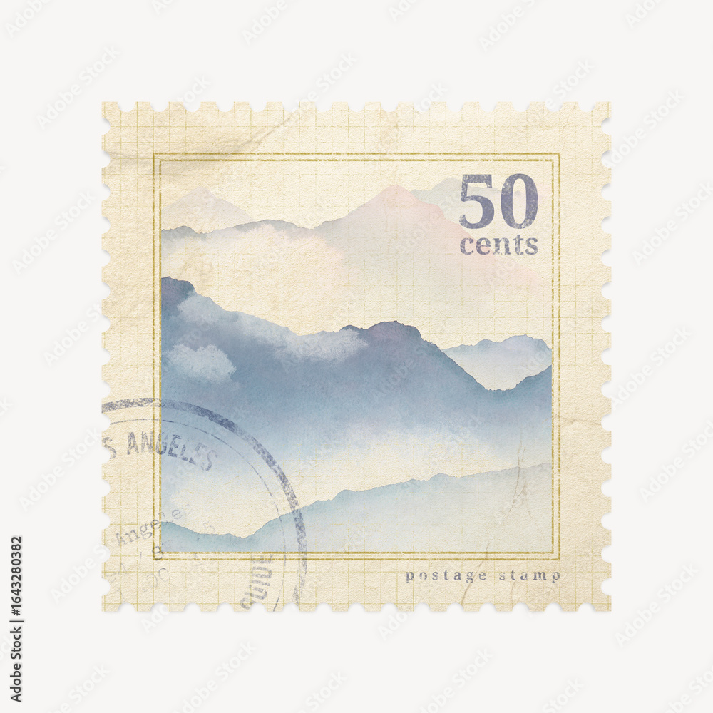 Fototapeta premium Watercolor landscape postage stamp graphic