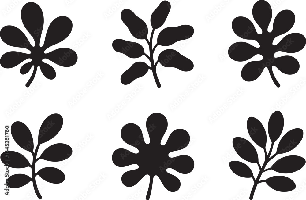 Fototapeta premium Black botanical leaf silhouettes leaves plant