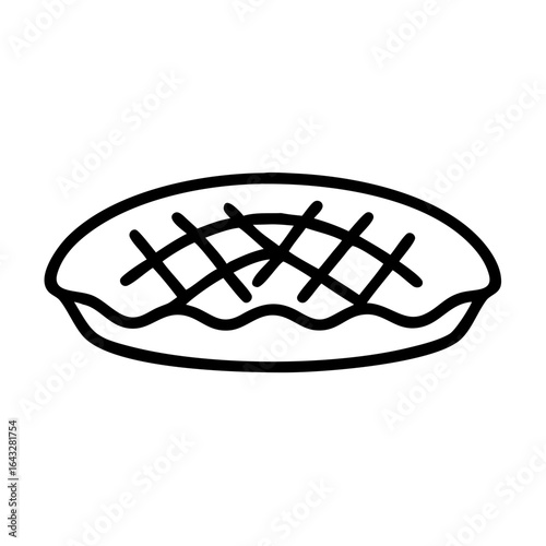 Black and White Outline Whole Pie Icon with Lattice Crust for Bakery and Dessert Themes