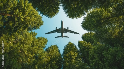 Aerial View of Airplanes Flying Over Lush Green Forests, Promoting Eco-Friendly Travel Awareness