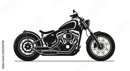 Black and White Silhouette of a Custom Chopper Motorcycle.