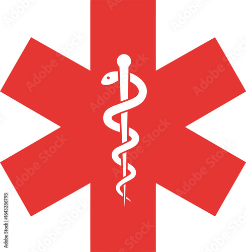 Red star of life with caduceus symbol medical emergency