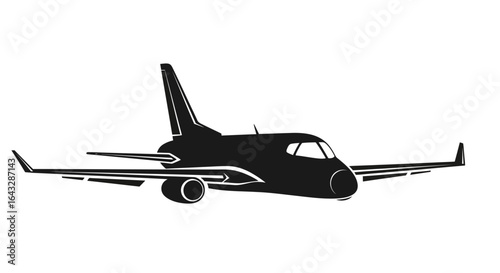 Black Silhouette of a Modern Passenger Airplane.