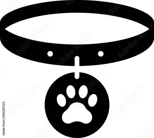 Dog collar with paw print tag icon