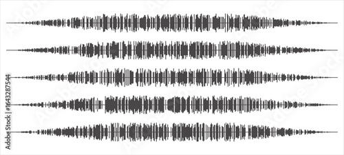 Audio wave tune print, voice message, podcast audio recording. Vector audio player soundwave visualization or voice message sound wave. Podcast audio streaming. Music, sound concept.