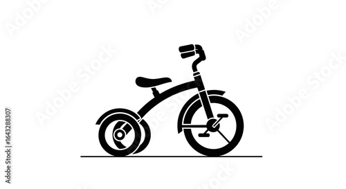 Classic Black Tricycle Icon Childs ThreeWheeled Bicycle.