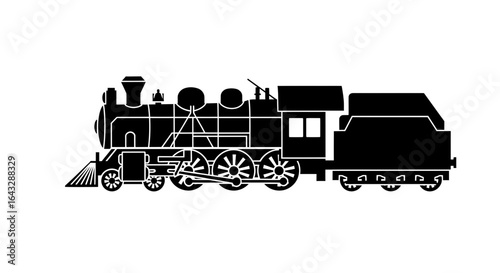 Classic Black Silhouette of a Steam Locomotive Train.
