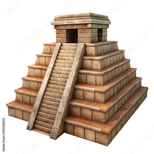 Ancient stone pyramid with steep stairs and a temple on top