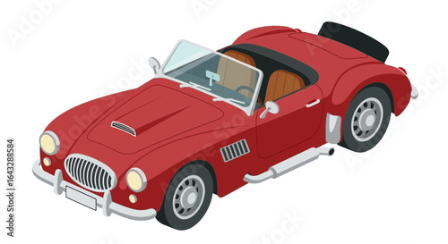 Classic Red Convertible Sports Car Isometric Illustration.