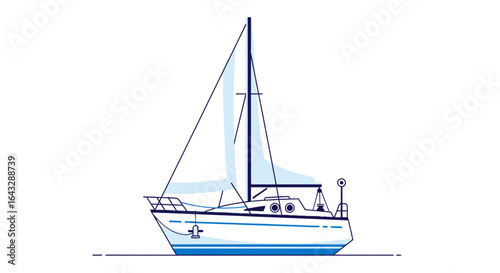 Elegant White Sailing Yacht with Blue Accents.
