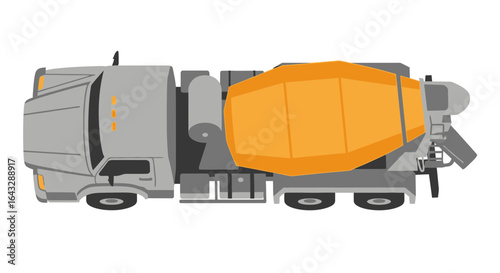 Gray and Orange Cement Mixer Truck Top View Illustration.