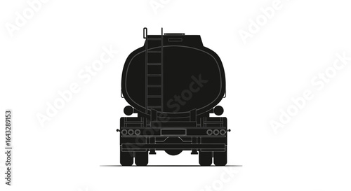 Rear View of a Black Tanker Truck Trailer Silhouette.