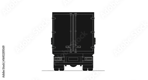 Rear View Silhouette of a Large Cargo Truck Trailer.