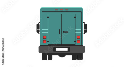 Teal Delivery Truck Rear View Double Doors Flat Design.