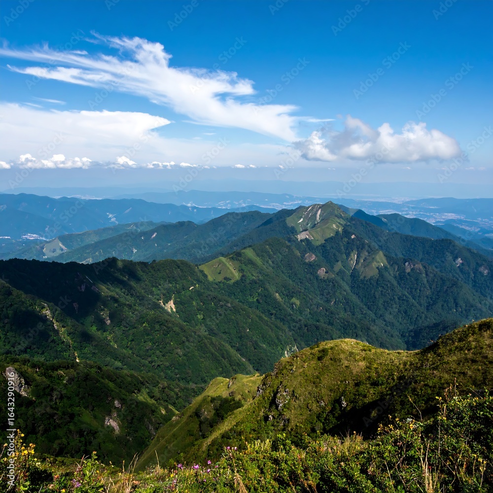 Fototapeta premium Mountain vista with lush green slopes