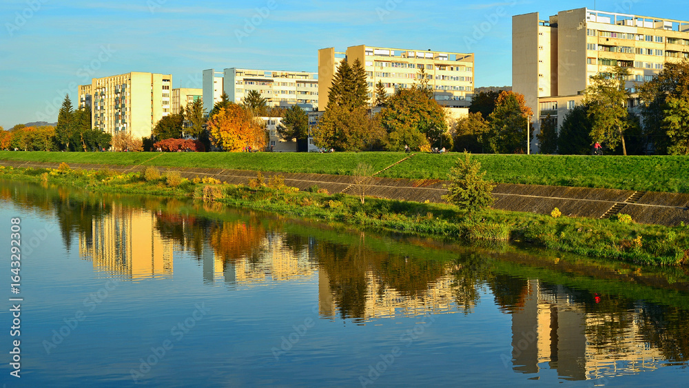 Fototapeta premium The banks of the Mures River on a late autumn afternoon
