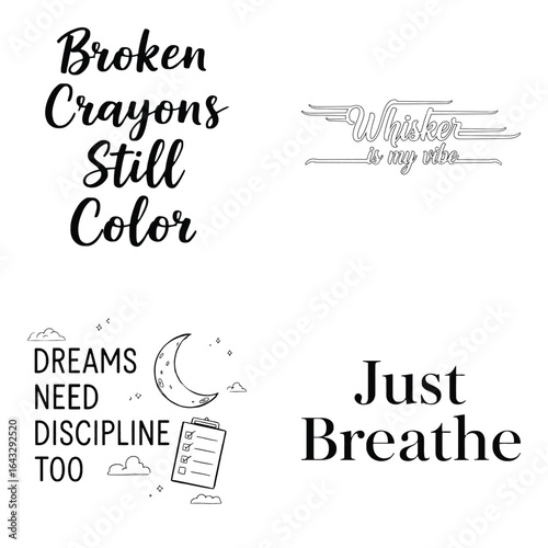 Art of collection of inspirational quotes and phrases with typography and lettering, isolated on white background