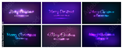 Merry Christmas and Happy New Year neon background