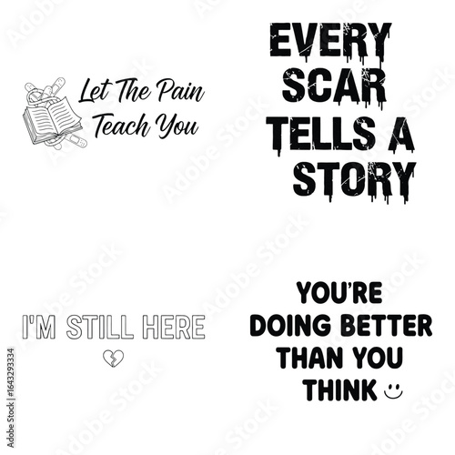 Art of collection of motivational quotes and sayings with typography designs, isolated on white background