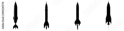 Multiple rocket silhouettes showcasing various designs and features