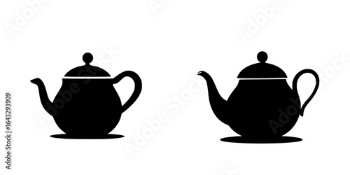 Silhouette tea kettles with unique designs in black on a white background