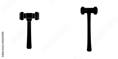 Symbols of authority and justice represented by gavel silhouettes on a plain background during the morning light