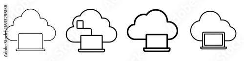 This icon represents Cloud Computing Connectivity, showing how mobile devices, laptops, and the cloud are interconnected, allowing for effortless data synchronization and access across different