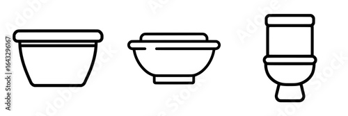 A bidet icon, depicted in a simple style, is used to represent bathroom fixtures in various digital platforms, including web design and mobile applications, particularly in themes related to hygiene