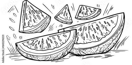 The design template includes a horizontal watermelon background with sliced and whole melons, great for juice and ice cream designs, embodying a fruity and summer-inspired yummy flavor, with modern