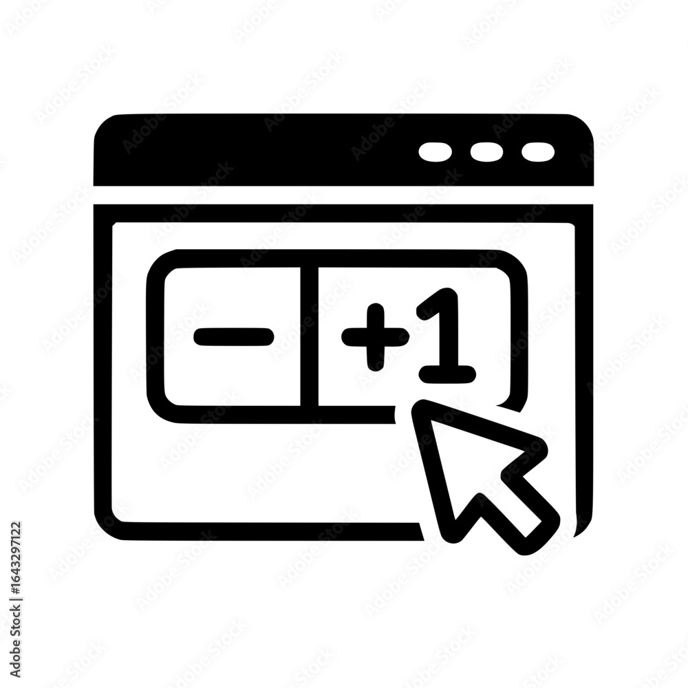 Fototapeta premium Counter Interface Icon – Minimalist Web UI Element with +1 Button and Cursor Interaction