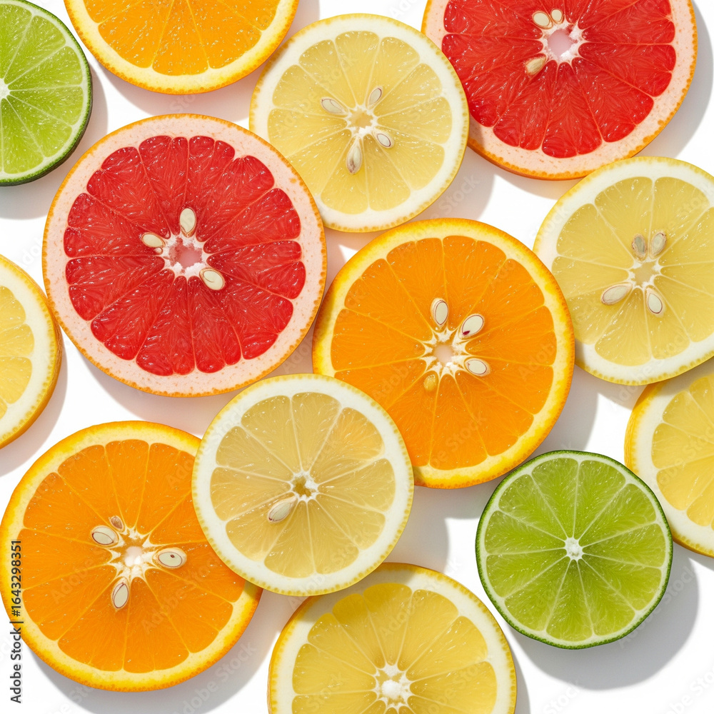 Obraz premium Citrus fruit wheel slices of grapefruit, orange, lemon, lime,isolated white background