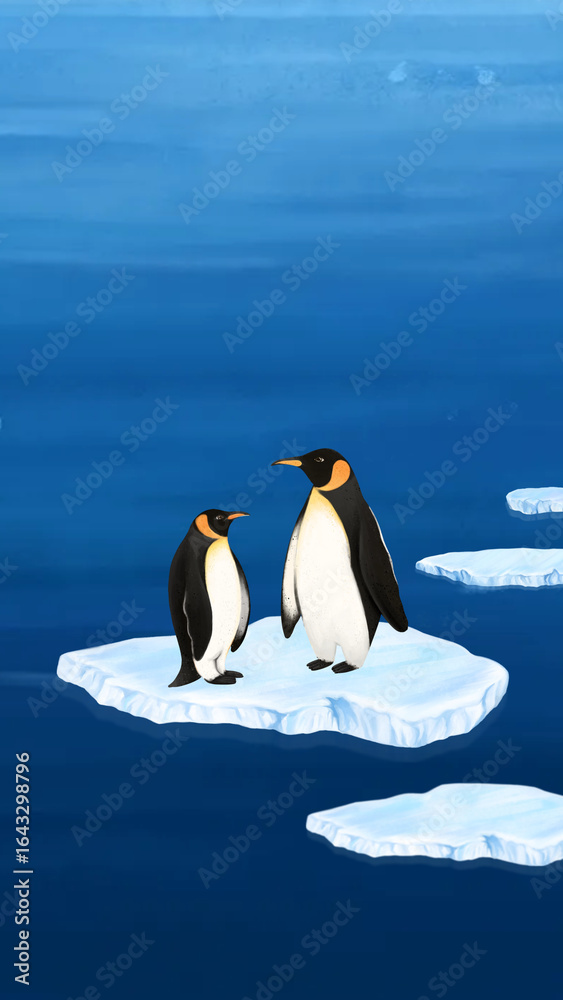Fototapeta premium Penguin environment, blue iPhone wallpaper background