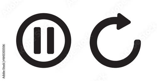 Black silhouette of pause and refresh icons on white background media player controls silhouette