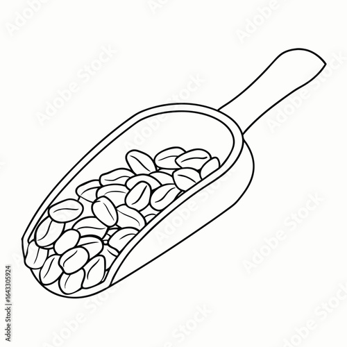 Fresh coffee beans in a wooden scoop for brewing and cafe supplies with copy space for international coffee day celebration