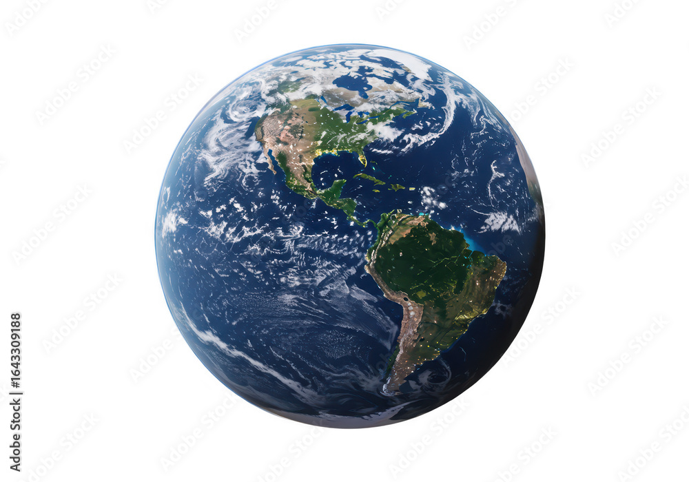 Fototapeta premium The earth as seen from space, showing continents and oceans, isolated on transparent background