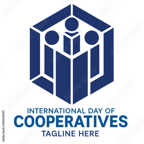 International Day of Cooperatives – Blue Geometric People and Book Logo Symbolizing Unity, Partnership, and Community Collaboration

