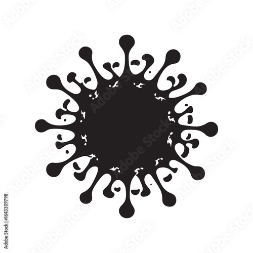 Abstract Black Splatter on White Background with Circular Outlines