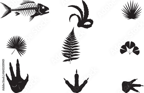 Silhouettes of prehistoric flora and fauna