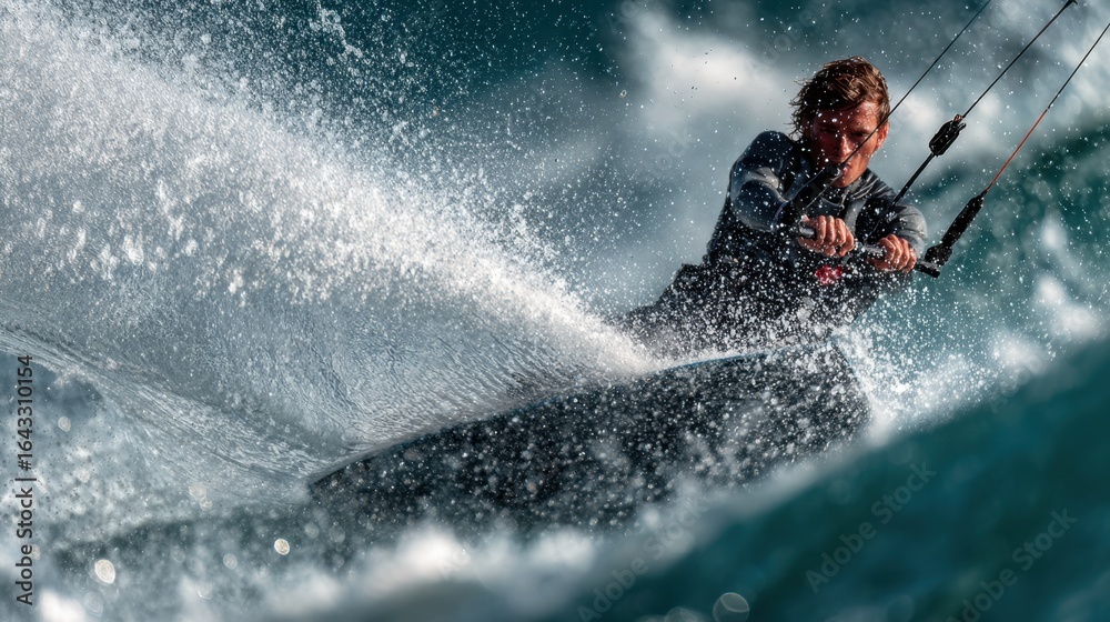 Obraz premium Dynamic kiteboarding action on ocean waves
