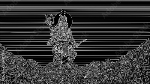 Godzilla Destroying Cityscape in Black and White with Glitch Effect