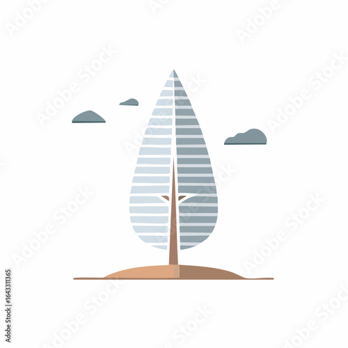 Stylized vector illustration of a sail shaped skyscraper reimagined as a surreal tree
