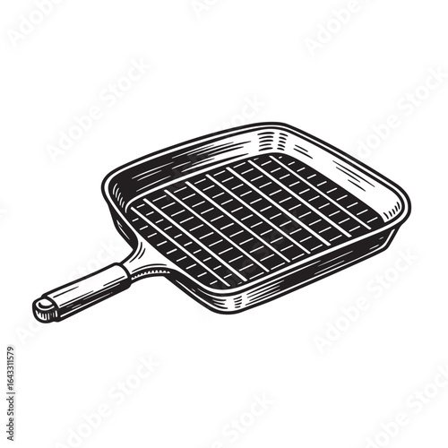 Detailed hand drawn griddle pan vector illustration for cooking and culinary themes